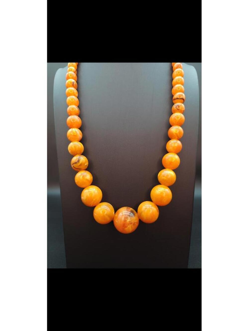 Large Bakelite Necklace Egg Yolk Butterscotch Graduated Beads 88g
